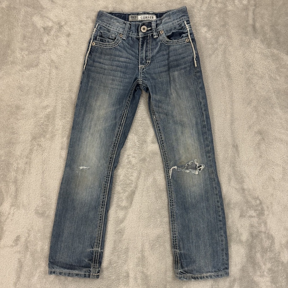 BKE Jeans Boys‎ 8 Blue Conner Regular Straight Distressed Western Play Denim